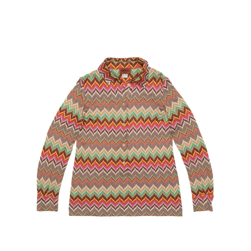 Missoni Women’s Zigzag-intarsia Fine-knit 3/4 Buttons Shirt Multicolor SZ: 44